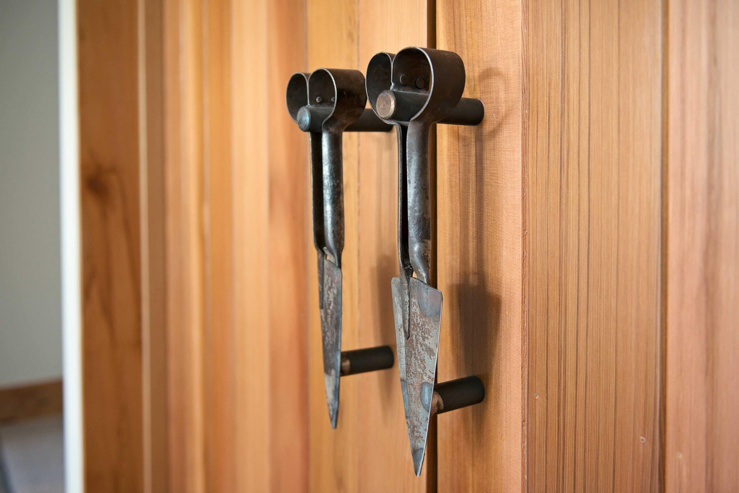 Recycled farm implements were used as door pulls. Lockfit Timaru made a wonderful job of these for us.