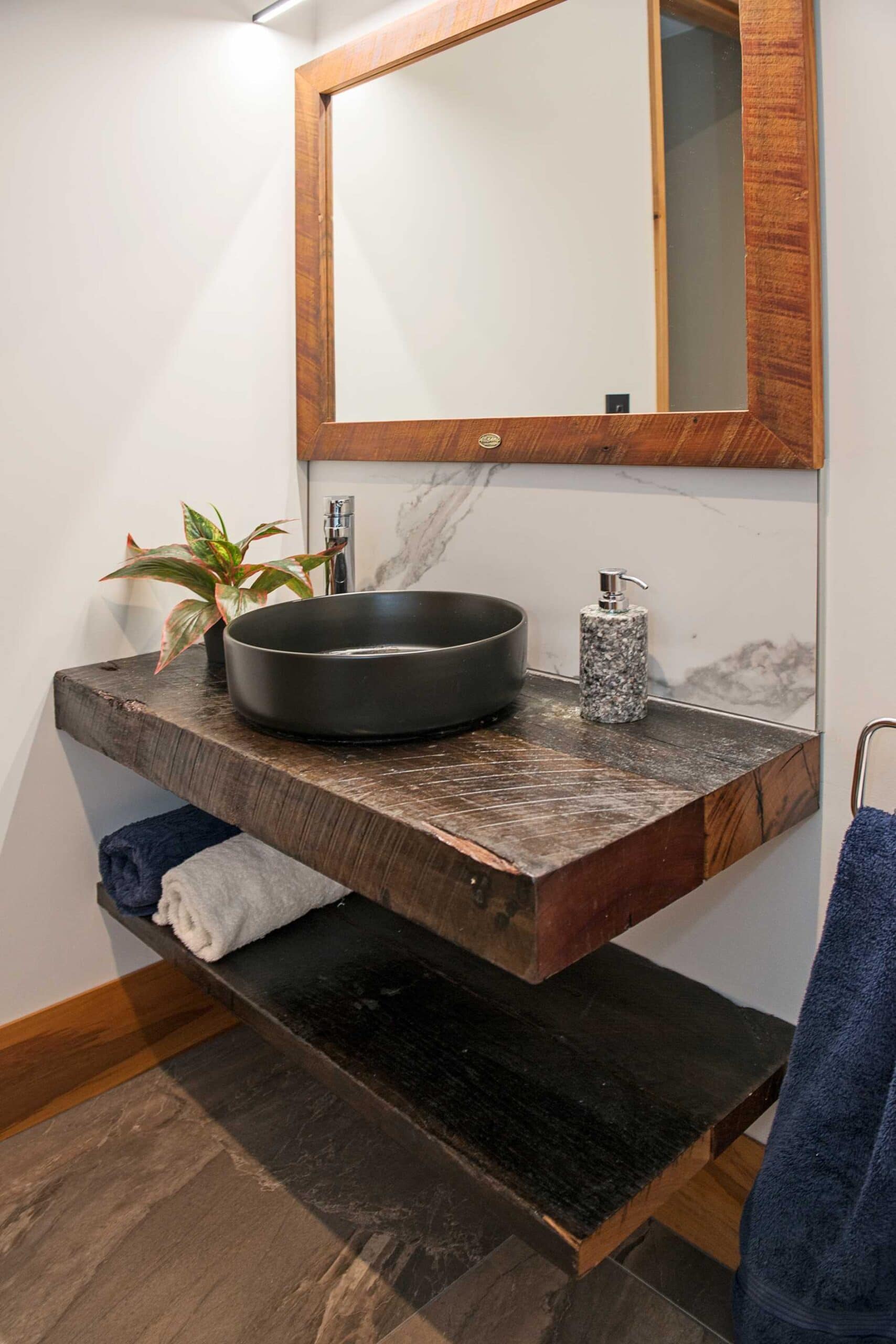  Guest bathroom vanity made with recycled railway sleepers