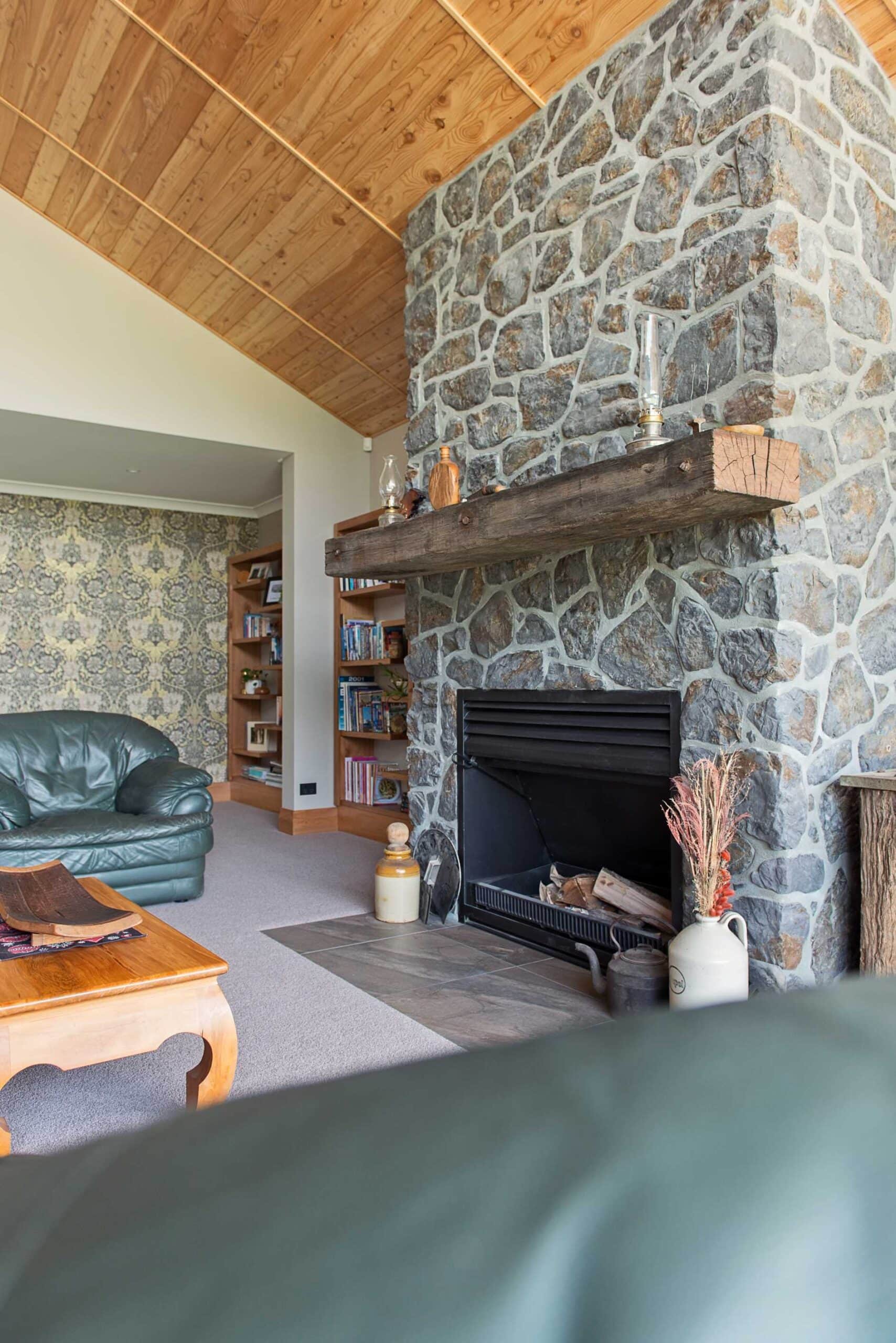  Family room with railway sleeper mantle and stones from Classic Stone Timaru