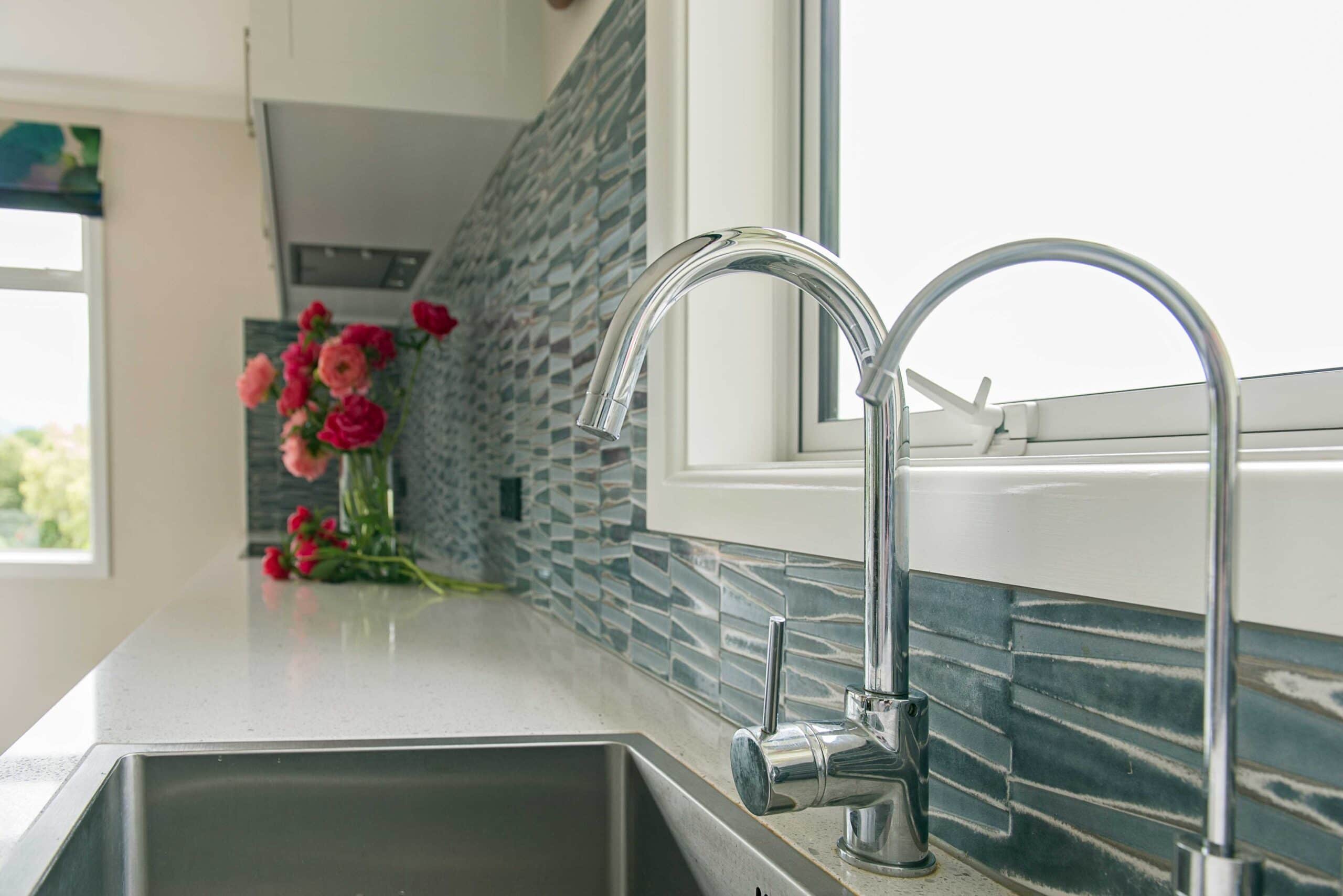 matching tap and water filter in this stone benchtop