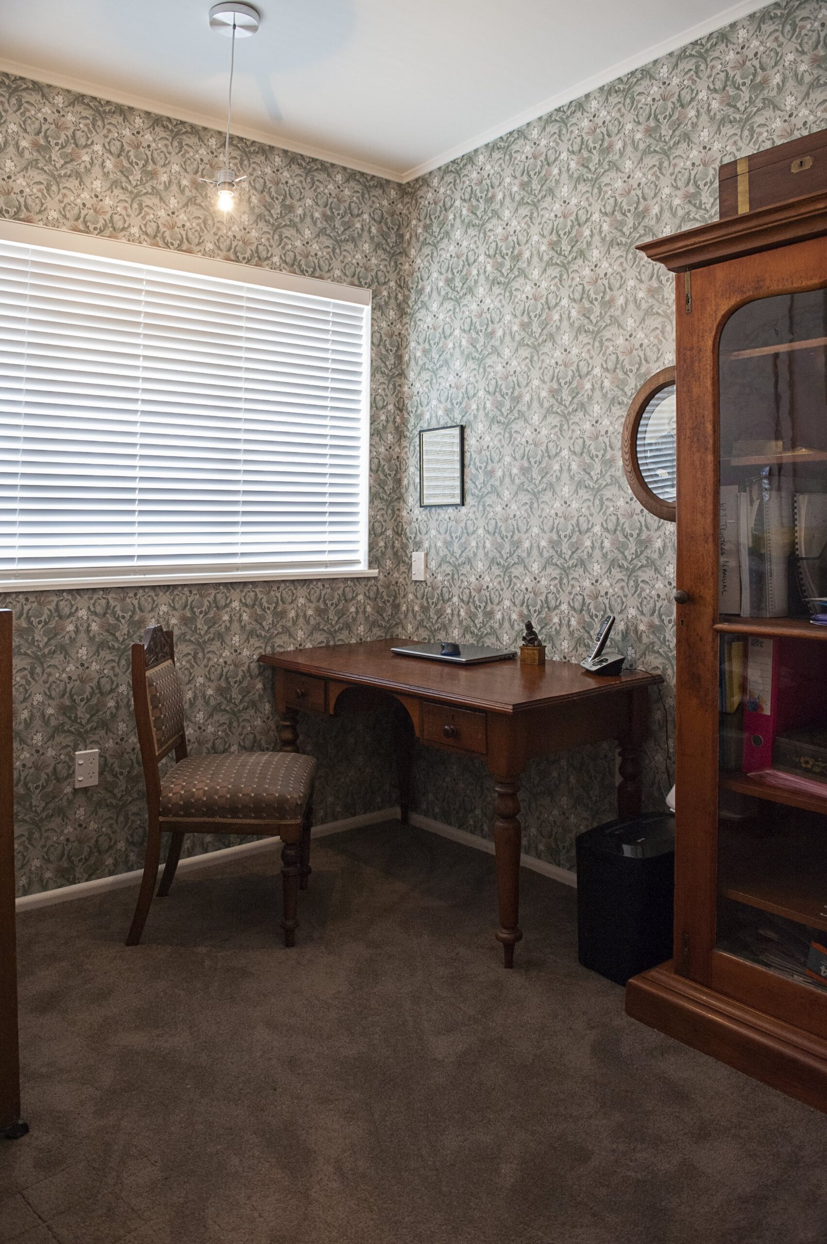  Home office with thistle wallpaper