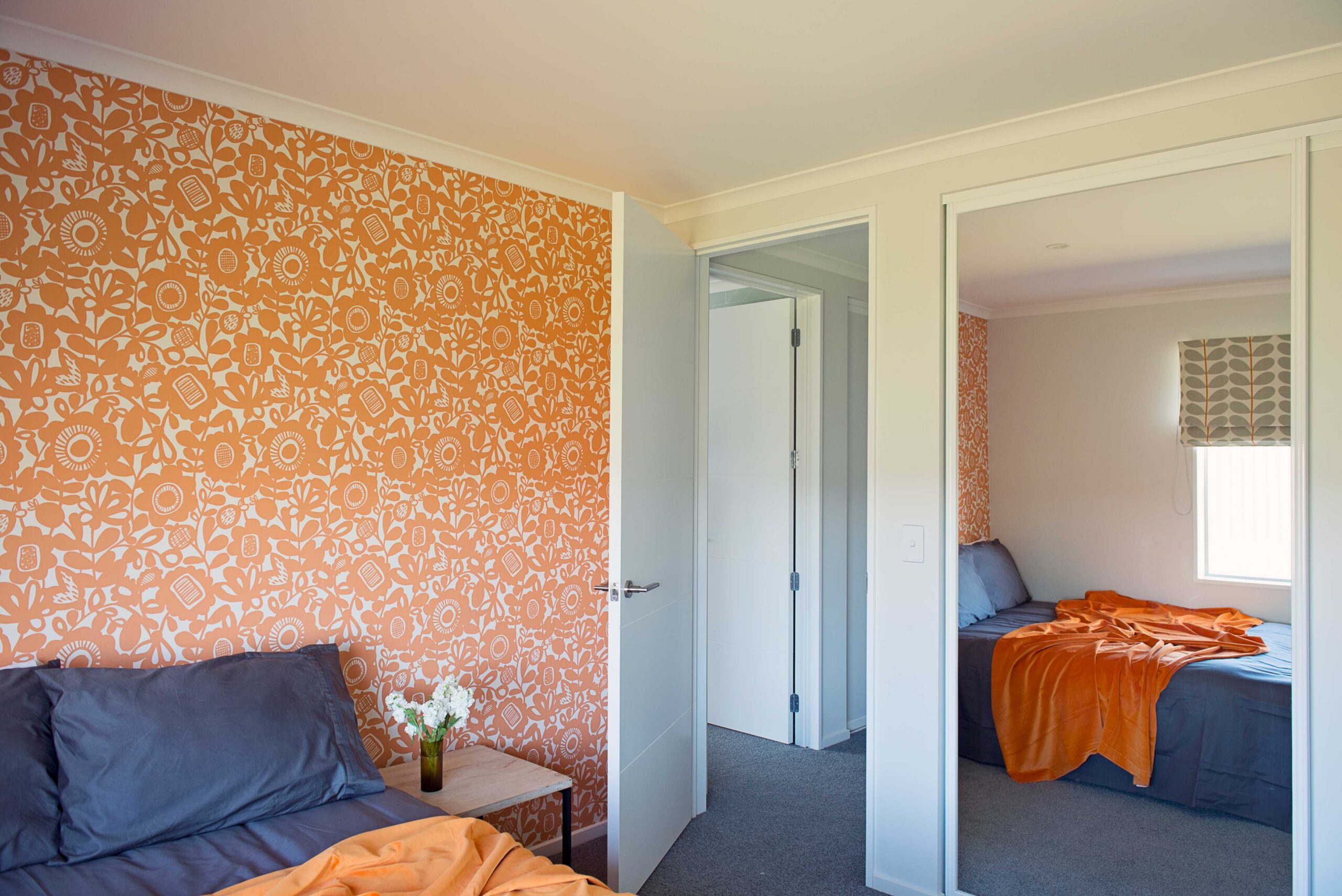  Lovely bright colours for the guest bedroom, on the South side of the house. Scion feature wallpaper